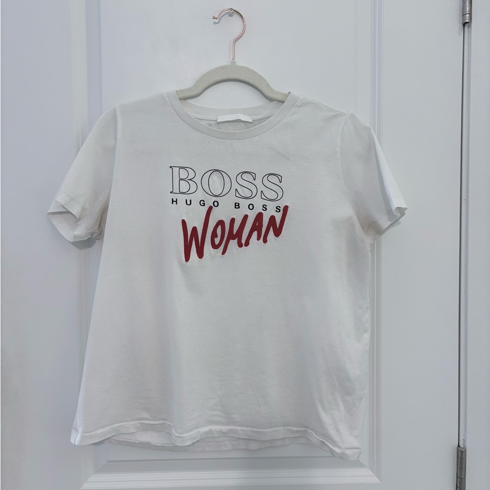 Hugo Boss White Tee with Red and Navy Logo